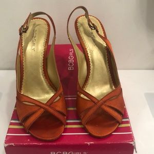 BCBGirls Silk Tangerine 4” wedge heel sandals
